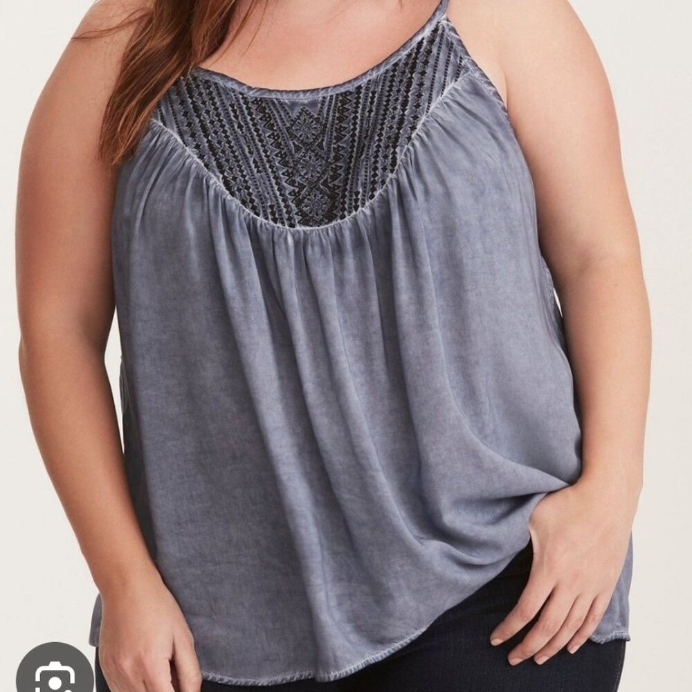 Torrid embroidered washed challis cami blue size 3x